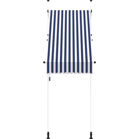 Auvent rétractable manuel - Auvent de jardin Soleil imperméable 100 cm Rayures bleues et blanches BV861060 - BonneVie (1/5)