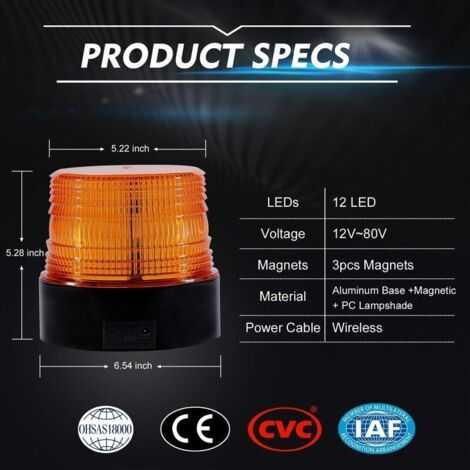 12V Kabellose orangefarbene LED-Rundumleuchte, Blitzlicht, magnetische Notfall-Blinkleuchte für Autos und Fahrzeuge, wiederaufladbar (1/4)