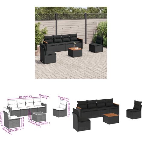 7-tlg. Garten-Sofagarnitur mit Kissen Schwarz Poly Rattan - Gartenmöbel - Gartensorte - Lounge Set - Outdoor Möbel - Rattan Sofa - Home & Living (1/3)