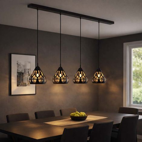 Hängelampe Pendelleuchte Esstischlampe 4 flammig Retro Wohnzimmerleuchte schwarz verstellbar, Metall, 4x E27 Fassungen, LxBxH 92x17x120 cm