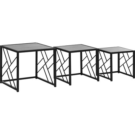 Set of 3 Square Nesting Coffee Tables with Black Metal Frame for Living Room,Bedroom,Office-Stylish Grey Design