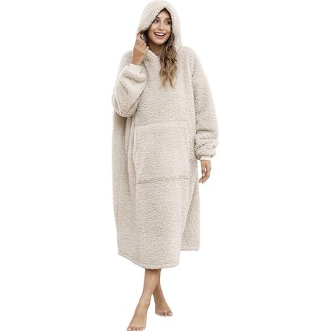 Couverture à capuche surdimensionnée avec manches longues et poche - Beige (1/5)