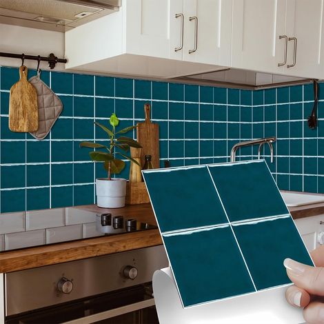 Style Mosaïque Stickers Salle de Bain, 10 Pièces Adhésive Décorative à Carreaux 15x15cm Imperméable en PVC Vintage Autocollants en Tuile Stickers pour Cuisine Decoration (1/5)