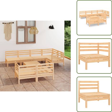 The Living Store Juego de muebles de jardín 8 piezas madera maciza de pino - Muebles de exterior