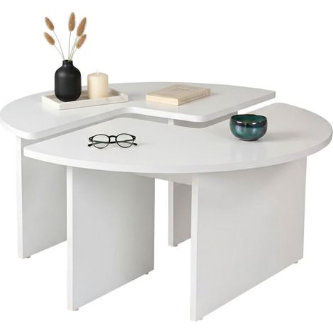 Dmora - Tavolino da salotto Tairn, Tavolo basso da caffè, Portariviste per divano, Ripiano da soggiorno, 90x90 h41 cm, Bianco e Naturale