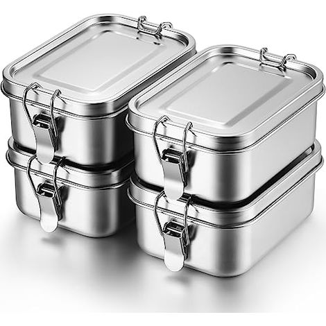 Boîte À Repas En Acier Inoxydable - 550 ml - Clip Étanche - Pour Bureau Et Pique-Nique - Lot De 4 (1/5)