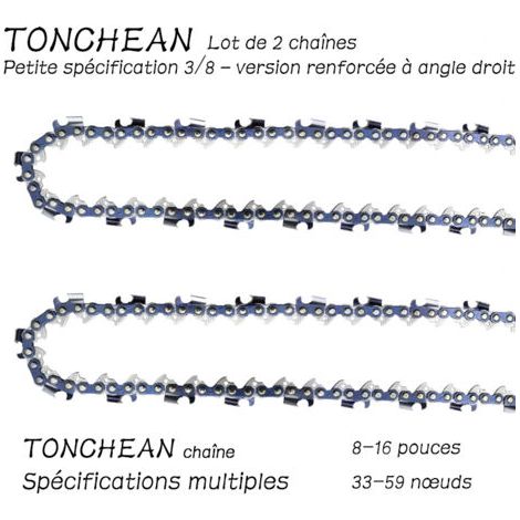Guide et chaîne pour tronçonneuse,Lot de 2 chaînes de tronçonneuse Faible Rebond 3/8"LP 56 maillons pour tronçonneuse (15pouces)Lame à 28 sections——Segment à angle droit électrolytique (1/5)