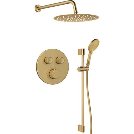 Ensemble de douche à encastrer SMART SELECT avec mitigeur thermostatique, 2 sorties, support de douche réglable, or mat (1/2)