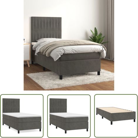The Living Store Sommier à lattes de lit et matelas Gris foncé 90x200 cm Velours - Lit Plateforme - Lit Velours - Lit Double - Literie - Chambre À Coucher (1/5)