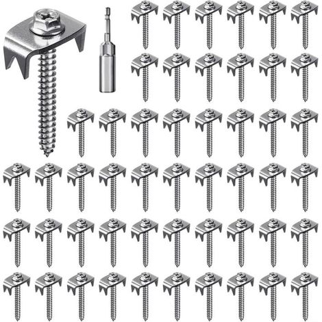 Lot de 50 clous de clôture réutilisables en acier inoxydable pour treillis métallique et clôture tissée, fixations de clôture avec fixateur de fil