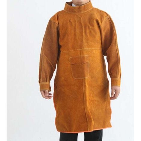 Tablier de soudage unisexe en cuir de vachette avec manches et col, adapté aux travaux d'atelier intensifs, résistant aux étincelles et à la chaleur. (1/4)