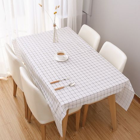Nappe de table de cuisine/salle à manger en PVC imperméable à l'huile, motif à carreaux noirs et blancs. (1/5)