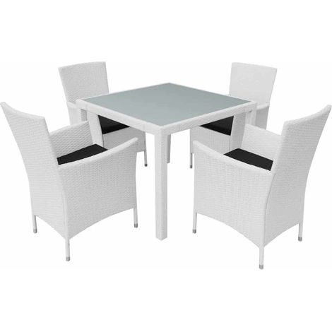 5-tlg. Garten-Essgruppe Poly Rattan Cremeweiß vidaXL