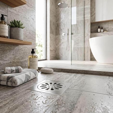 Thick Stainless Steel Floor Trap Square Shower Drain Anti-Odor Bathroom 100 x 100 mm (1/4)