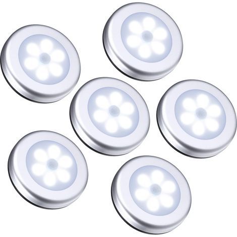 Veilleuse avec détecteur de mouvement, lot de 6 lampes LED à détecteur de mouvement pour meubles, table de chevet, éclairage intérieur, allumage/extinction automatique, idéale pour les couloirs et les (1/5)