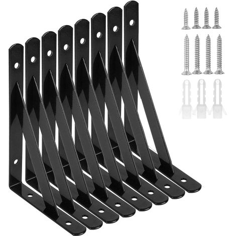 Black Shelf Brackets 8 Pack   Triangle Shelving Brackets, Right Angle Heavy Duty, Wall Mounted Shelf Supports, 6 Inch (1/5)