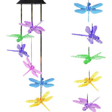 Carillon éolien libellule à spirale à changement de couleur, mobile éolien portable étanche, décoratif romantique pour terrasse jardin ou intérieur maison (1/5)
