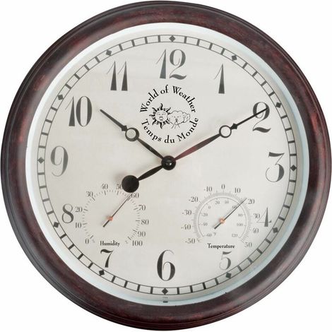 Esschert Design Bahnhofsuhr mit Thermometer und Hygrometer 30,5 cm TF008 (1/2)