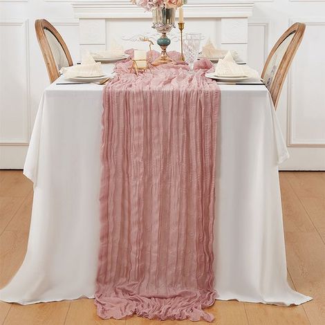 Camino de mesa - 90x300cm - Rosa - Decoración de mesa - Mantel - Ropa de mesa - Hecho de hilo - Ideal para bodas y cumpleaños (1/5)