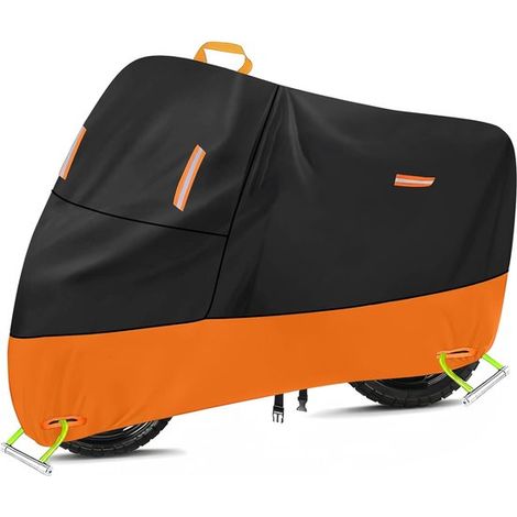Housse de moto imperméable - Toile en tissu 420D argenté, protection solaire, anti-poussière et imperméable - Convient à tous les modèles de vélos, véhicules électriques et motos (4XL : 295 x 110 x 14 (1/5)