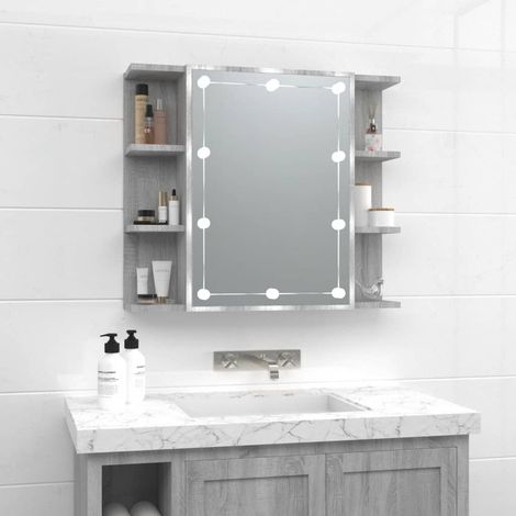 Armoire à miroir avec LED, Armoire de Salle de Bain, Armoire de Rangement Murale Sonoma gris 70x16,5x60 cm HYB43324 (1/5)