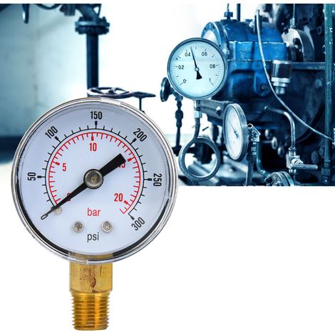 Manomètre mécanique à raccord inférieur 1/8 pouce BSPT pour air, huile et eau (0-300 psi 0-20 bar) (1/5)