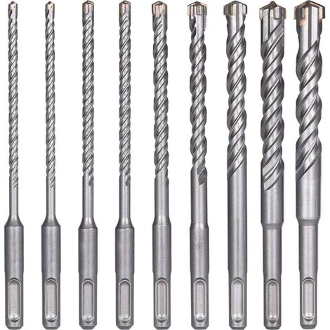 Set di 9 punte SDS-Plus per trapani elettrici a percussione per forare pietra, calcestruzzo, muri in mattoni, piastrelle in ceramica (5, 6, 6, 8, 8, 10, 12, 14, 16 x 160 mm) (1/4)