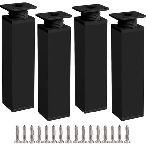 Gambe per mobili XVX, 4 gambe da 20 cm, nere, regolabili in altezza, realizzate in lega di alluminio, altezza regolabile da 0 a 20 mm, fornite con viti in acciaio inossidabile. (1/4)