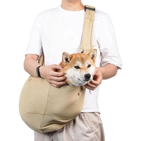 Zaino trasportino per cani, borsa per il trasporto di cuccioli, materiale traspirante per animali domestici, 30 x 25 x 2 cm, colore kaki. (1/5)