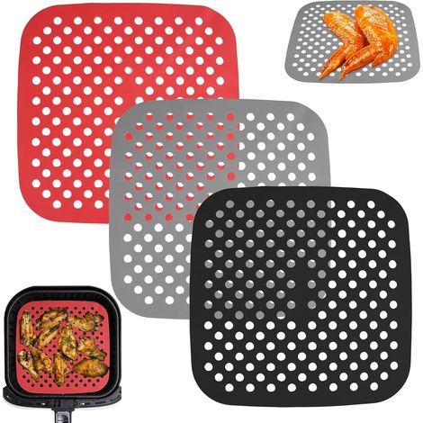 3-Piece Square Silicone Cooking Mats for Air Fryer, 21.5x21.5cm (1/5)
