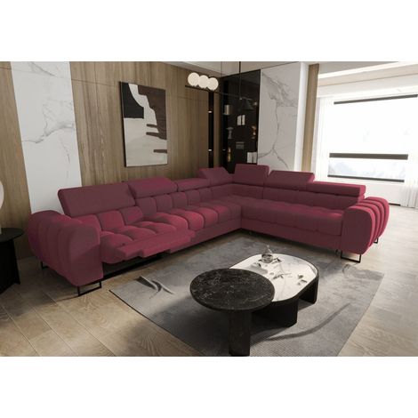 Ecksofa Schlafsofa BASTIEN RELAX in Stoff Gemma Bordeaux Ottomane Rechts (1/4)