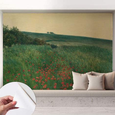 Papier peint adhésif autocollant pour salon chambre à coucher tendance et originale Champs de pavots 208x146 cm (1/5)