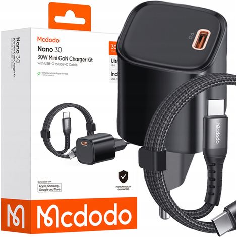 MCDODO Schnellladegerät USB Typ C Netzteil 30W + USB-C Kabel 1M
