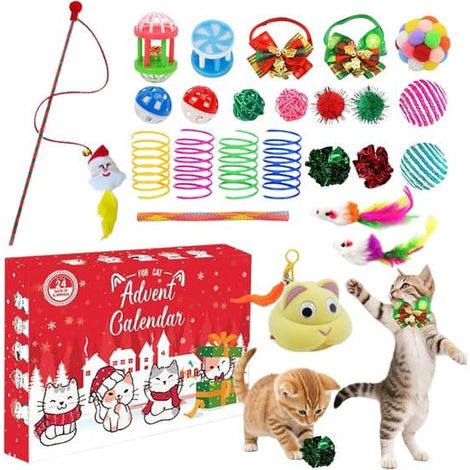 Calendrier de l'Avent 2026 - Calendrier de l'Avent pour chats - Calendrier de l'Avent de Noël pour chats 2026 - Calendrier de l'Avent pour chats - 24 jouets pour chats - Compte à rebours de 24 jours (1/3)