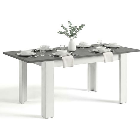 Mesa de comedor extensible 140-190x90 cm Sira Blanco Artik (Blanco Mate) - Gris Grafito 90cm (ancho) x 78cm (alto)