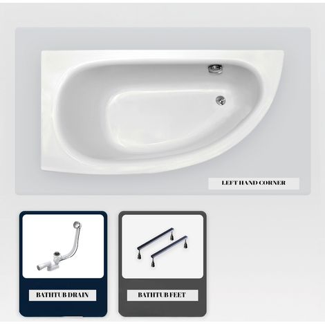Vasca asimmetrica - 150 x 70 cm - Sinistra - senza Rivestimento - con Piedini - Scarico Cromato - MILENA (1/5)