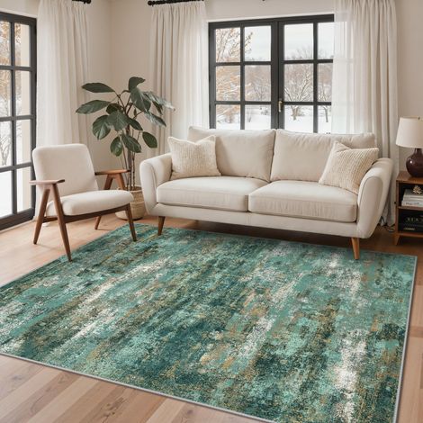Tapis Salon Résumé 200x290cm Lavable en Machine Rug AntidéRapant Poil Ras, pour Chambre Salle a Manger Descente de Lit Bureau, Cuisine, Vert Turquoise (1/5)