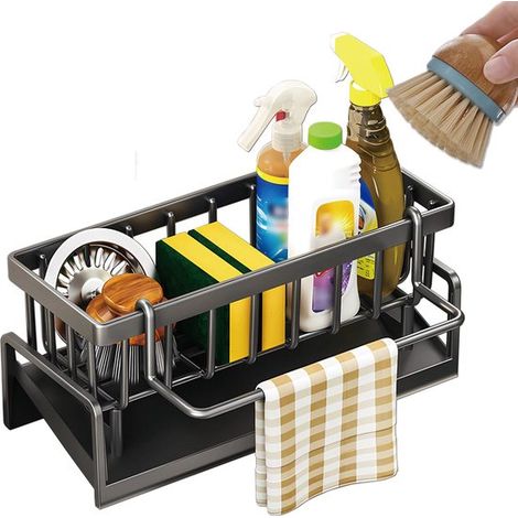 Égouttoir avec bac récupérateur d'égouttage - Égouttoir à vaisselle noir avec porte-torchons - Égouttoir à vaisselle - Organisateur de cuisine en acier au carbone pour plan de travail - Noir mat (1/5)