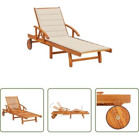Chaise longue bois acacia - Chaise longue de jardin avec coussin Bois d'acacia solide (1/5)