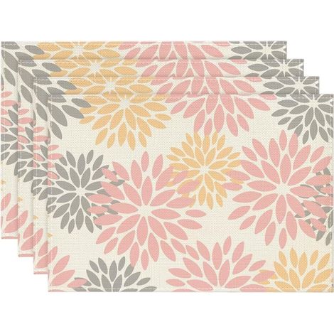 (4er-Set, 30 x 45 cm) Rosa Tischsets mit Blumenmuster – Abwaschbare Tischsets für die Feiertage – Tischsets für Küche und Partys – Dekoration (1/5)