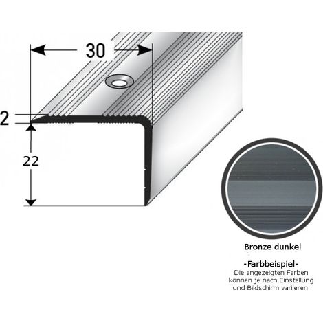 Treppenkante / Treppenprofil "Genua", Winkelprofil mit 30 mm Breite und konfigurierbarer Höhe (22 mm bis 52 mm), Aluminium eloxiert, gebohrt-bronze dunkel-1000-22 mm