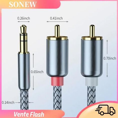 Câble Adaptateur Audio - Jack 3,5 Mm Vers 2 Rca Mâles - Pour Systèmes Audio Haut-Parleurs Amplificateurs - 2 M (1/5)