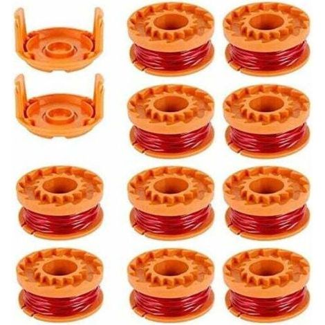 10Pcs Bobines Fil pour Débroussailleuses 3 m/1.65mm en Nylon Ligne de Bobines de Rechange WORXWG163 WG180 WG175 WG150 WG160 avec 2 Capuchons de Coupe Bobine de Fil de Coupe pour Tondeuse à Gazon (1/4)