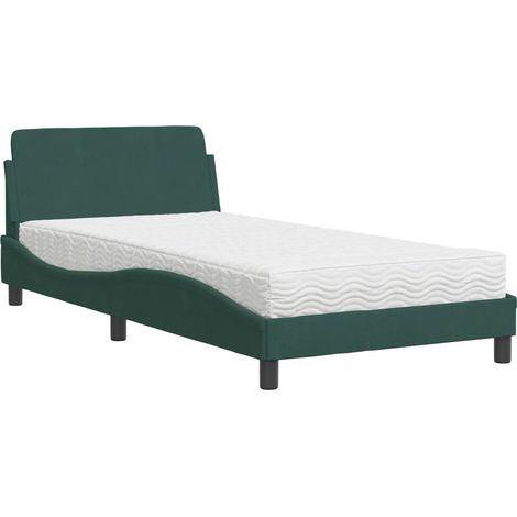 Lit simple,Lit adulte,Lit avec matelas vert foncé 100x200 cm velours CFW96137 (1/5)