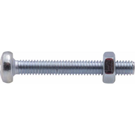 Vis à métaux zinguée tête cylindrique bombée PZ cruciforme Viswood Ø 4x20 mm (lot de 14 vis+écrou)