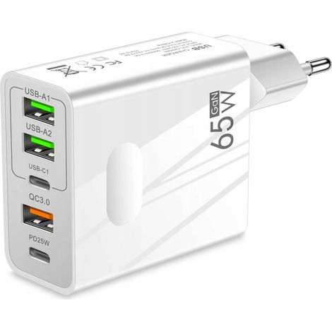 PentaXPower 5-in-1 USB-Ladegerät, Typ-C 65W GaN, QC 3.0, 2x Typ-C PD Weiß (1/5)