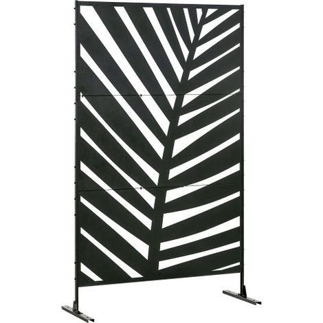 Schermo divisorio per balcone e terrazza – Paravento decorativo in acciaio nero con motivo di foglie di banana, 122 x 198 cm, ideale per giardino, esterno e arredamento di spazi