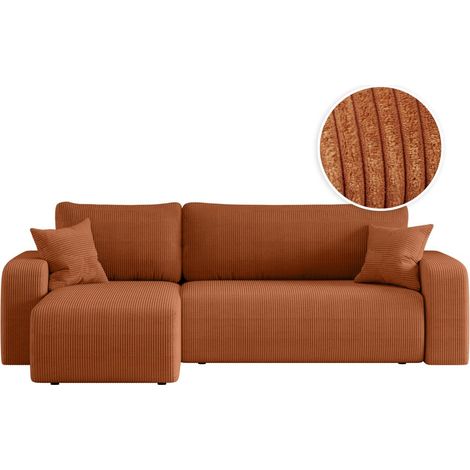 Loungitude – Canapé d'angle convertible 4 places en velours côtelé – Angle réversible – Rangement intégré – Fabrication européenne – Terracotta (1/5)