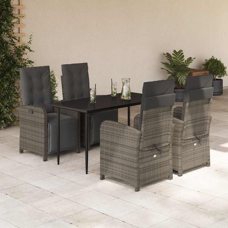 Ensemble repas de jardin 5 pièces en résine tressée gris avec fauteuils inclinables - PANGIVO (1/5)