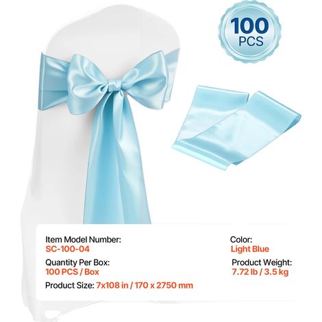 Housses de Chaise, Tissu Satin, Décoration Élégante, 100pcs Bleu Clair (1/2)